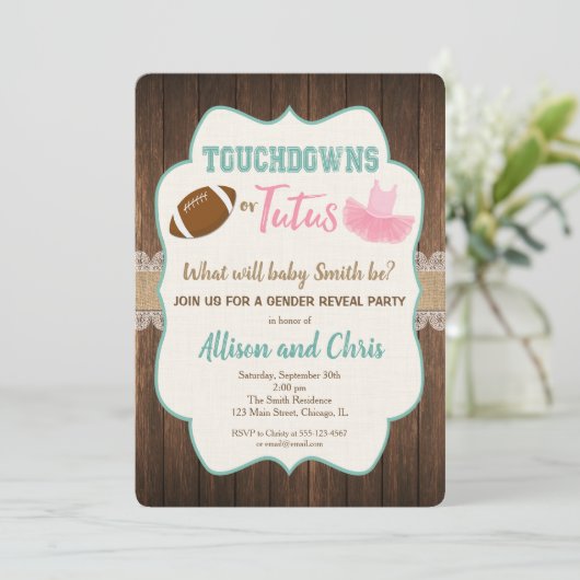 Geslacht onthullen uitnodiging touchdown of tutus (Staand voorkant)