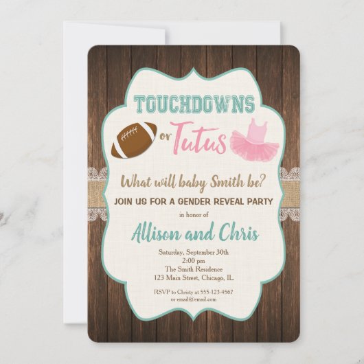 Geslacht onthullen uitnodiging touchdown of tutus (Voorkant)