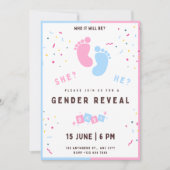 Geslacht onthullen uitnodiging voeten, jongen of m (Voorkant)