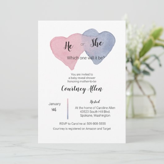 Geslacht onthullen Waterverf Baby shower uitnodige (Staand voorkant)