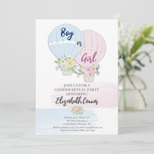 Geslacht onthullen Waterverf Hot Baloons Invitatio Kaart (Staand voorkant)