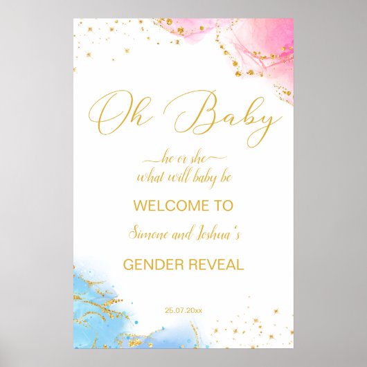 Geslacht onthullen welkomstbord oh baby roze blauw poster (Voorkant)