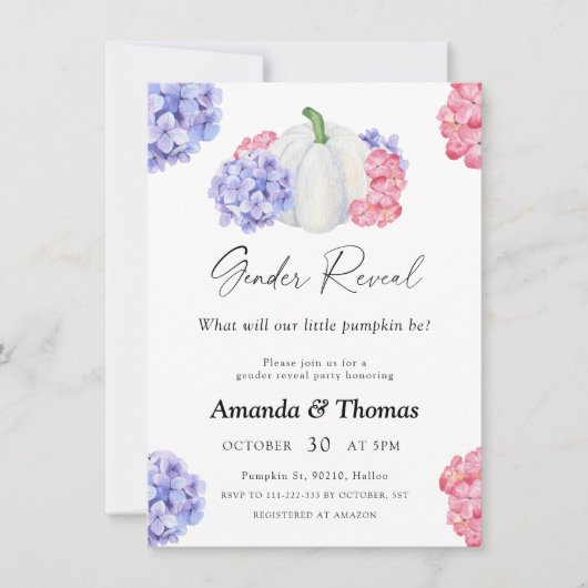 Geslacht onthullen witte pompoen en bloemen kaart (Voorkant)