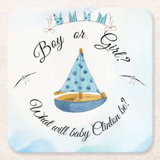 Geslacht onthullen zeilboot kartonnen onderzetters (Voorkant)