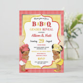 Geslacht onthulling Baby Q BBQ Red Yellow Gingham Kaart (Staand voorkant)