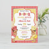 Geslacht onthulling Baby Q BBQ Red Yellow Gingham Kaart (Staand voorkant)