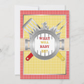 Geslacht onthulling Baby Q BBQ Red Yellow Gingham Kaart (Achterkant)