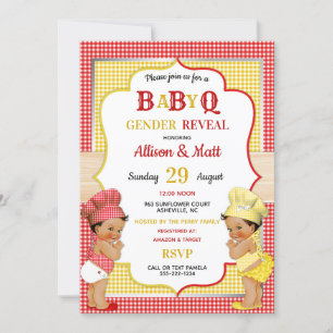 Geslacht onthulling Baby Q BBQ Red Yellow Gingham Kaart