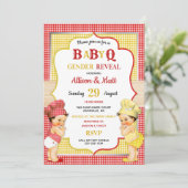 Geslacht onthulling Baby Q BBQ Red Yellow Gingham Kaart (Staand voorkant)