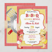 Geslacht onthulling Baby Q BBQ Red Yellow Gingham Kaart (Voorkant / Achterkant)