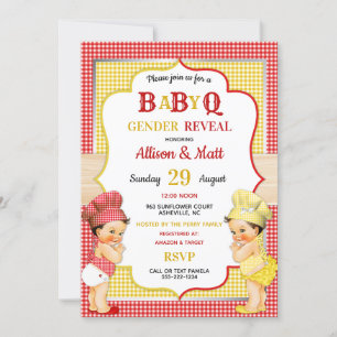 Geslacht onthulling Baby Q BBQ Red Yellow Gingham Kaart
