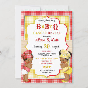 Geslacht onthulling baby Q BBQ rood geel geruit Kaart