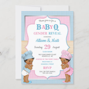 Geslacht onthulling baby Q BBQ Roze Blauwe Gingham Kaart