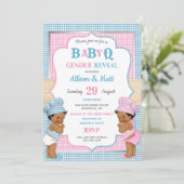 Geslacht onthulling Baby Q BBQ roze Blue Gingham Kaart (Staand voorkant)