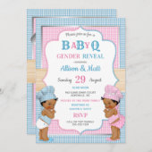 Geslacht onthulling Baby Q BBQ roze Blue Gingham Kaart (Voorkant / Achterkant)