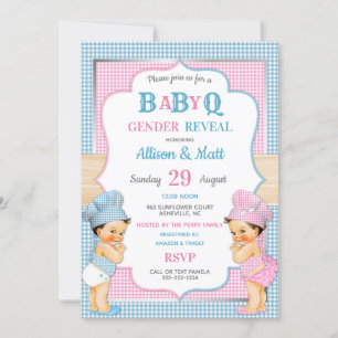 Geslacht onthulling Baby Q BBQ roze Blue Gingham Kaart
