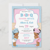 Geslacht onthulling Baby Q BBQ roze Blue Gingham Kaart (Voorkant)
