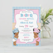Geslacht onthulling Baby Q BBQ roze Blue Gingham Kaart (Staand voorkant)