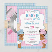 Geslacht onthulling Baby Q BBQ roze Blue Gingham Kaart (Voorkant / Achterkant)