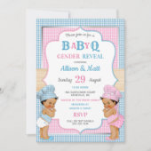 Geslacht onthulling Baby Q BBQ roze Blue Gingham Kaart (Voorkant)