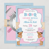 Geslacht onthulling Baby Q BBQ roze Blue Gingham Kaart (Voorkant / Achterkant)