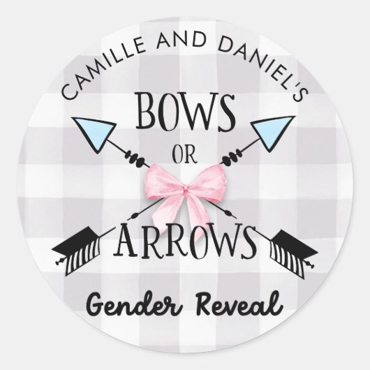 Geslacht onthulling bogen of pijlen baby shower ronde sticker (Voorkant)