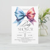 Geslacht onthulling Boog Roze en blauwe Baby Jonge Kaart (Staand voorkant)