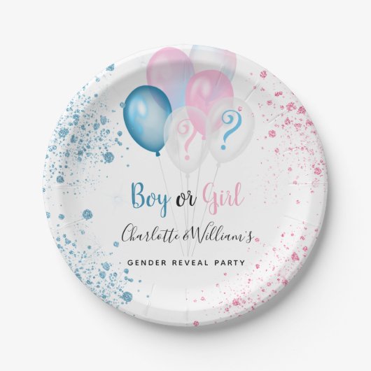 Geslacht onthulling feest jongen meisje blauw roze papieren bordje (Voorkant)