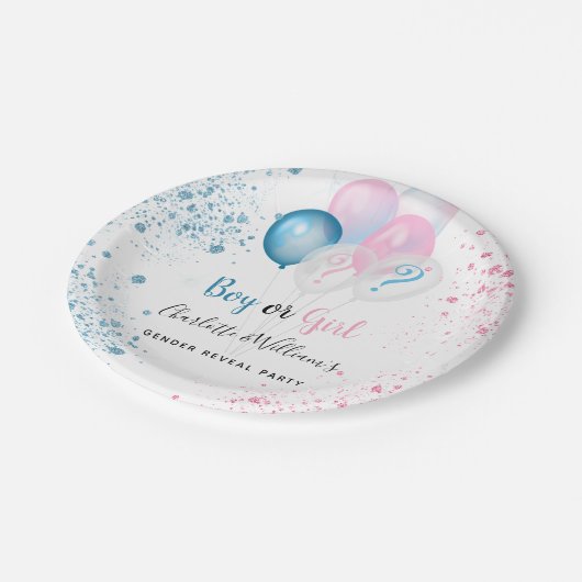 Geslacht onthulling feest jongen meisje blauw roze papieren bordje (Gekanteld)