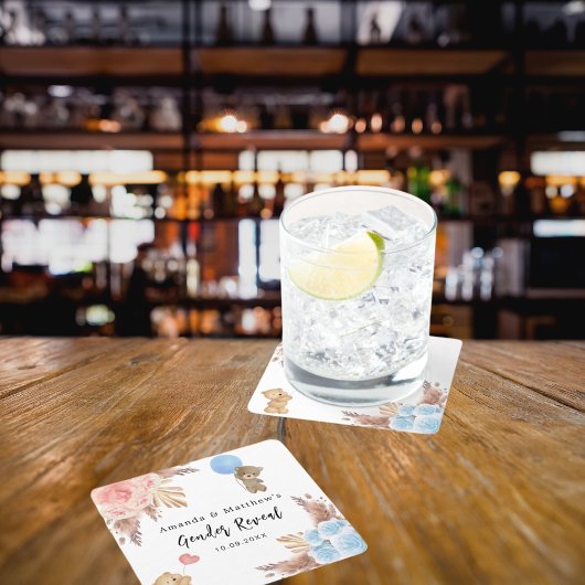 Geslacht onthulling feest pampas teddybeer jongen kartonnen onderzetters