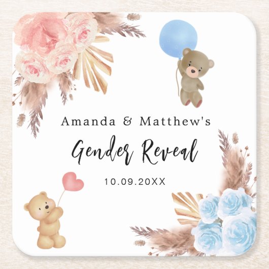 Geslacht onthulling feest pampas teddybeer jongen  kartonnen onderzetters (Voorkant)