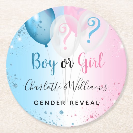 Geslacht onthulling feest roze blauwe jongen meisj ronde kartonnen onderzetter (Voorkant)
