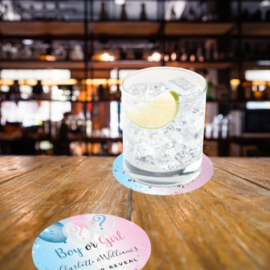 Geslacht onthulling feest roze blauwe jongen meisj ronde kartonnen onderzetter