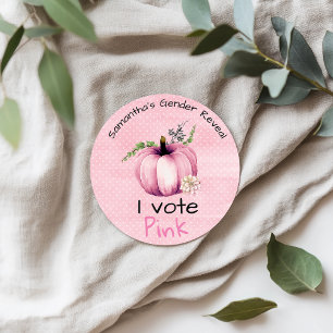 Geslacht onthulling Ik stem Roze Pompoen Baby Show Ronde Sticker