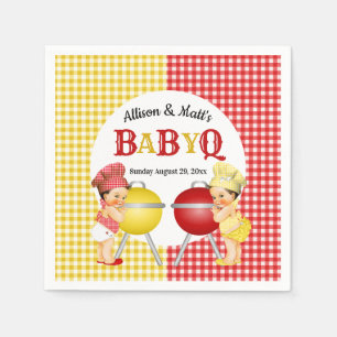 Geslacht onthulling rood geel geruit baby Q BBQ Servet