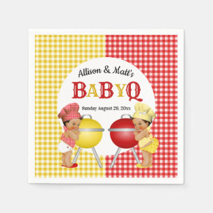 Geslacht onthulling rood geel geruit baby Q BBQ Servet
