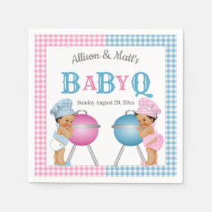 Geslacht onthulling Roze Blauw Gingham Baby Q BBQ Servet