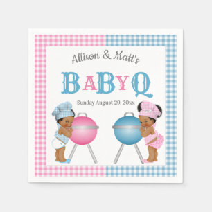 Geslacht onthulling Roze Blauw Gingham Baby Q BBQ Servet