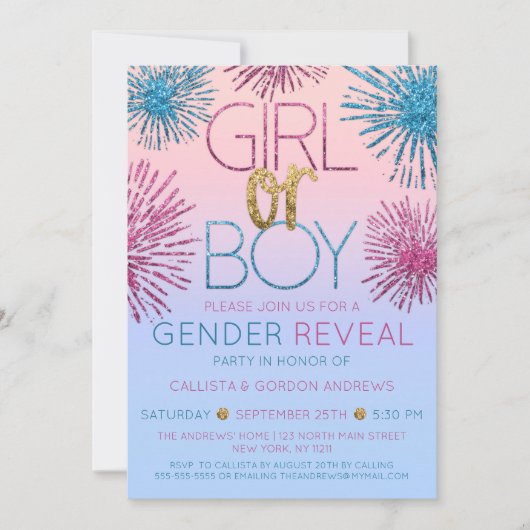 Geslacht Onthulling Roze Blauw Glitter Starburst O Kaart (Voorkant)