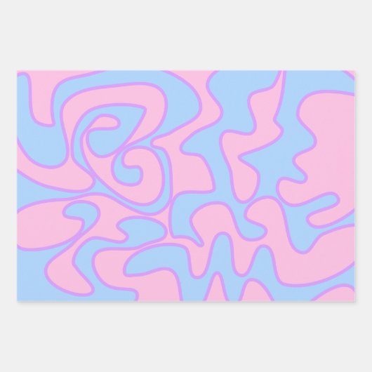 Geslacht Onthulling Roze Blauw Groovy Retro Uniek Inpakpapier Vel (Voorkant)