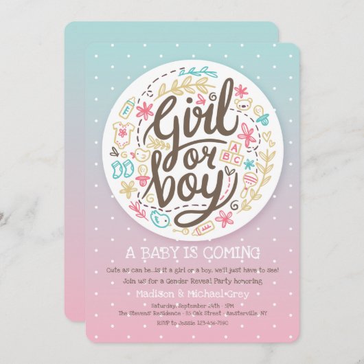 Geslacht onthulling uitnodiging (Voorkant / Achterkant)
