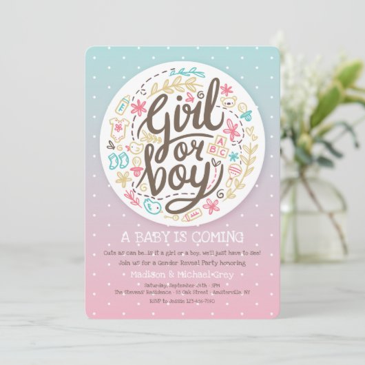 Geslacht onthulling uitnodiging (Staand voorkant)