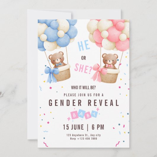 Geslacht Onthulling Uitnodiging Teddybeer Geslacht (Voorkant)