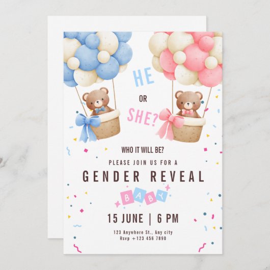 Geslacht Onthulling Uitnodiging Teddybeer Geslacht (Voorkant / Achterkant)