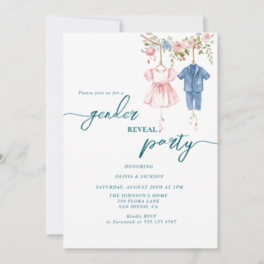 Geslacht onthult feest roze en blauwe wolk kaart (Voorkant)