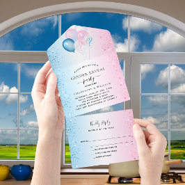 Geslacht onthult partij blauwe roze ballonnen RSVP All In One Uitnodiging