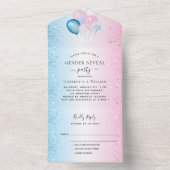 Geslacht onthult partij blauwe roze ballonnen RSVP All In One Uitnodiging (Binnen)