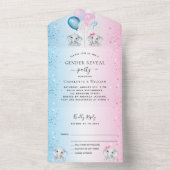 Geslacht onthult partij blauwe roze olifanten RSVP All In One Uitnodiging (Binnen)