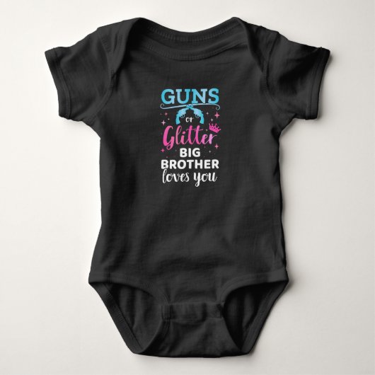 Geslacht onthult pistool glitter broer baby romper (Voorkant)