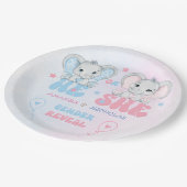 Geslacht onthult roze en blauwe olifant papieren bordje (Gekanteld)